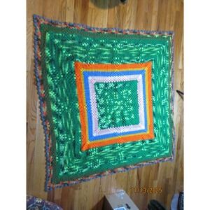 Handmade Granny Square Crochet Blanket Throw Green Multi Color Boho